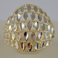 SOLID 18K WHITE & YELLOW GOLD BAND RING LUMINOUS FINELY WORKED MADE IN ITALY