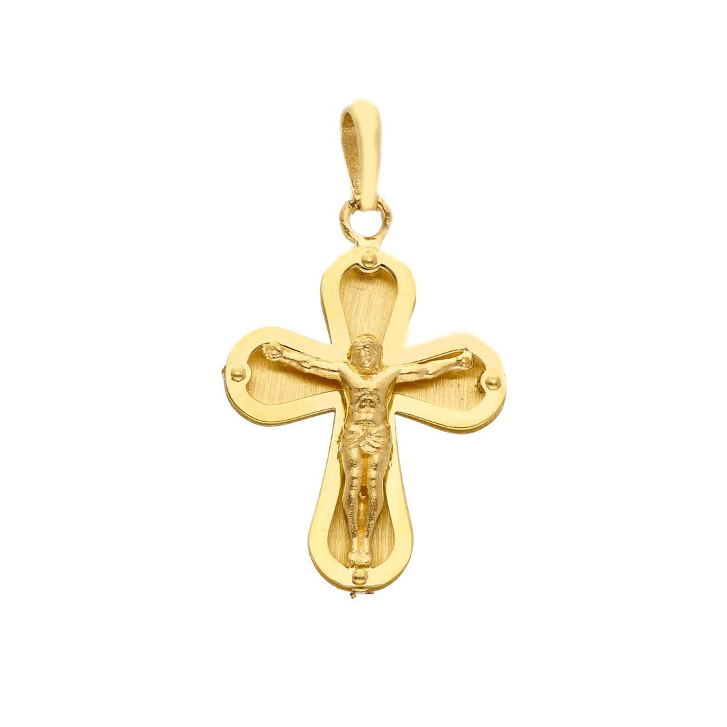 Solid 18k yellow gold cross satin and luster with Jesus made in Italy