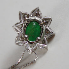 Load image into Gallery viewer, 18K WHITE GOLD FLOWER SUN DIAMONDS CARVED EMERALD NECKLACE ART DECO
