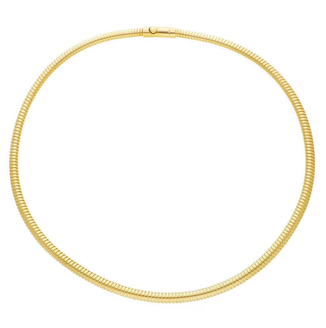 18k yellow gold omega gas pipe rounded 5mm half tube spiral chain necklace 18