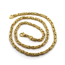 Load image into Gallery viewer, 18k yellow gold squared tubular 4.1mm byzantine chain necklace, 50cm 20&quot; hollow
