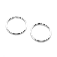 18K WHITE GOLD ROUND CIRCLE HOOP EARRINGS DIAMETER 10 MM x 1 MM, MADE IN ITALY
