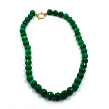 Load image into Gallery viewer, 18k yellow gold necklace 16&quot; with 8mm green natural jade beads spheres balls
