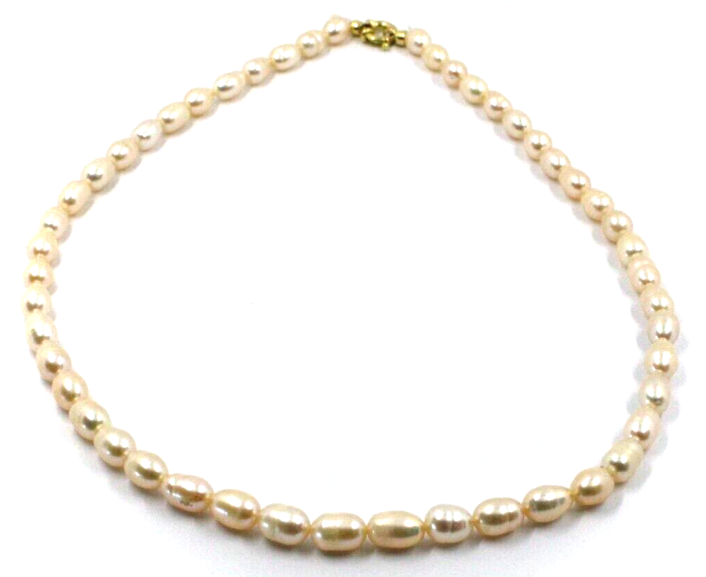 Collar de oro amarillo de 18 quilates de 40,6 cm con perlas barrocas de agua dulce ovaladas de color rosa de 6 x 7 mm.