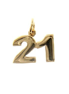 18K YELLOW GOLD NUMBER 21 TWENTY ONE PENDANT CHARM .7 INCHES 17 MM MADE IN ITALY
