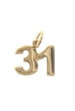 Load image into Gallery viewer, 18K YELLOW GOLD NUMBER 31 THIRTY ONE PENDANT CHARM .7 INCHES 17 MM MADE IN ITALY
