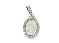 MEDALLA MILAGROSA DE LA VIRGEN MARÍA DE ORO BLANCO MACIZO DE 18 QUILATES CON CIRCONITAS