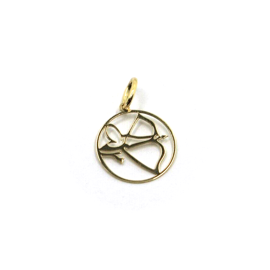 18k yellow gold zodiac sign round small 15mm flat pendant, zodiacal, sagittarius