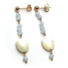 Load image into Gallery viewer, 18K ROSE GOLD LONG EARRINGS, OVAL MOTHER OF PEARL, CHALCEDONY,  5.7cm 2.25&quot;
