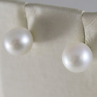 SOLID 18K WHITE OR YELLOW GOLD EARRINGS WITH PEARL PEARLS 7 MM, MADE IN ITALY