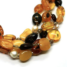 Load image into Gallery viewer, 18K YELLOW GOLD FOUR WIRES NECKLACE DROP PEARLS, ORANGE AMBER, AGATE, 45cm 18&quot;
