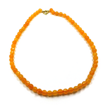 Load image into Gallery viewer, 18k yellow gold necklace 16&quot;, orange jade round faceted 6mm beads spheres balls
