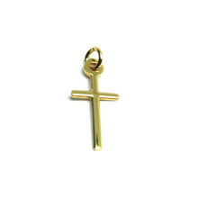 Load image into Gallery viewer, SOLID 18K YELLOW GOLD MINI CROSS 18mm, ROUNDED, SMOOTH, TUBE 1mm, MADE IN ITALY
