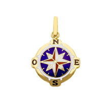 Load image into Gallery viewer, solid 18k yellow gold, white blue red enamel round pendant 20mm, compass medal
