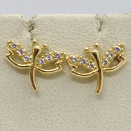 SOLID 18K YELLOW GOLD EARRINGS DRAGONFLY & ZIRCONIA DIAMETER 10 MM