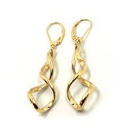 18k yellow gold long 50mm earrings with smooth 35mm braided tubular spiral