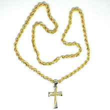 Load image into Gallery viewer, 18K YELLOW GOLD BIG 5 MM ROPE CHAIN, 24 INCHES &amp; STYLIZED SQUARE TWO TONE CROSS
