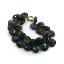 Load image into Gallery viewer, 18k yellow gold beaded bracelet 7.9&quot; 20cm faceted big labradorite 15mm drops
