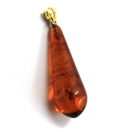 Colgante de oro amarillo de 18k con ámbar naranja natural en gota grande de 40x13mm