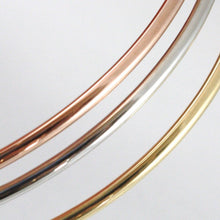 Load image into Gallery viewer, TRIPLE 18K ROSE YELLOW WHITE GOLD BANGLE RIGID BRACELET, SMOOTH, MADE IN ITALY
