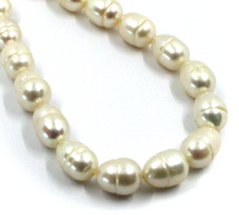 Load image into Gallery viewer, 18k yellow gold 16&quot; necklace, 8x10mm baroque freshwater oval drop white pearls
