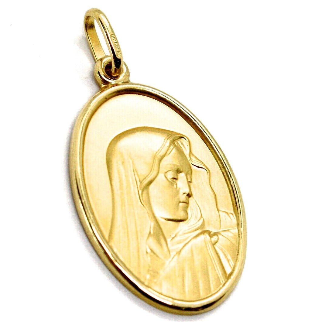 SOLID 18K YELLOW GOLD OUR LADY OF SORROWS, 24 MM OVAL MEDAL, MATER DOLOROSA