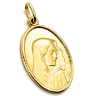 ORO AMARILLO MACIZO DE 18 QUILATES NUESTRA SEÑORA DE LOS DOLORES, MEDALLA OVALADA DE 24 MM, MATER DOLOROSA