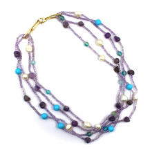 Load image into Gallery viewer, 18k yellow gold 18&quot; multi wires necklace with amethyst, pearls, turquoise paste
