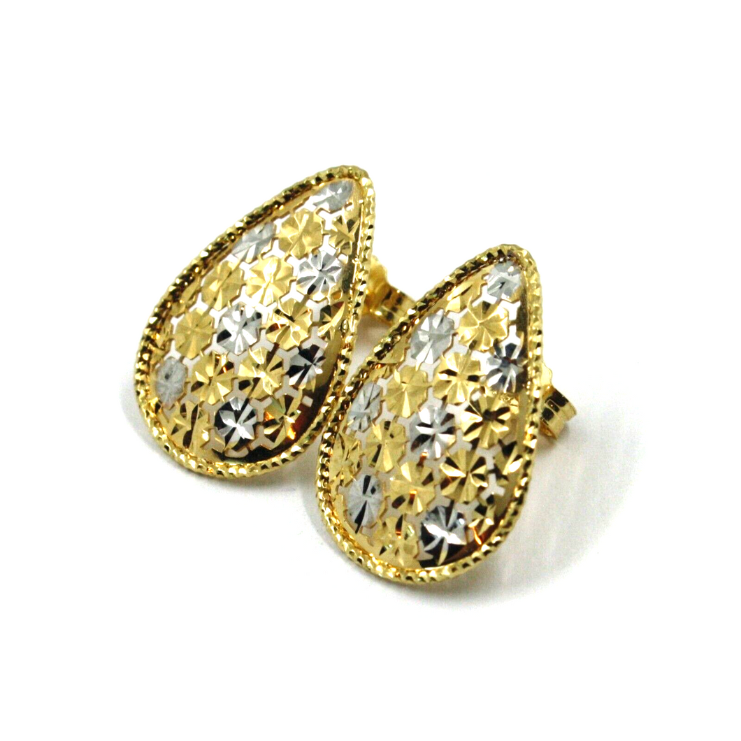 18k yellow white gold stud 20mm drops earrings with finely worked frame