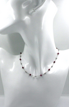 Load image into Gallery viewer, 18k white gold necklace alternate 4mm red ruby &amp; 3mm faceted white ovals, 16&quot;
