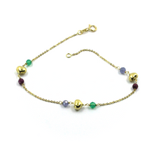 Cargar imagen en el visor de la galería, Pulsera de oro amarillo de 18 quilates de 18,3&quot;, tanzanita de 3 mm, rubí, calcedonia y corazón abullonado de 5 mm. 
