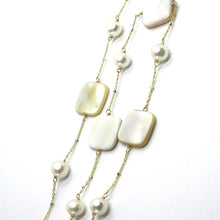 Load image into Gallery viewer, 18K YELLOW GOLD NECKLACE, WITH ALTERNATE FW PEARLS AND SQUARE MOTHER OF PEARL
