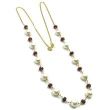 Load image into Gallery viewer, 18K YELLOW GOLD 18&quot; NECKLACE, ALTERNATE RED RUBY &amp; WHITE FRESHWATER PEALS
