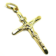 18K YELLOW GOLD JESUS CROSS PENDANT, SLAB, 1.26 INCHES, 3.2 CM