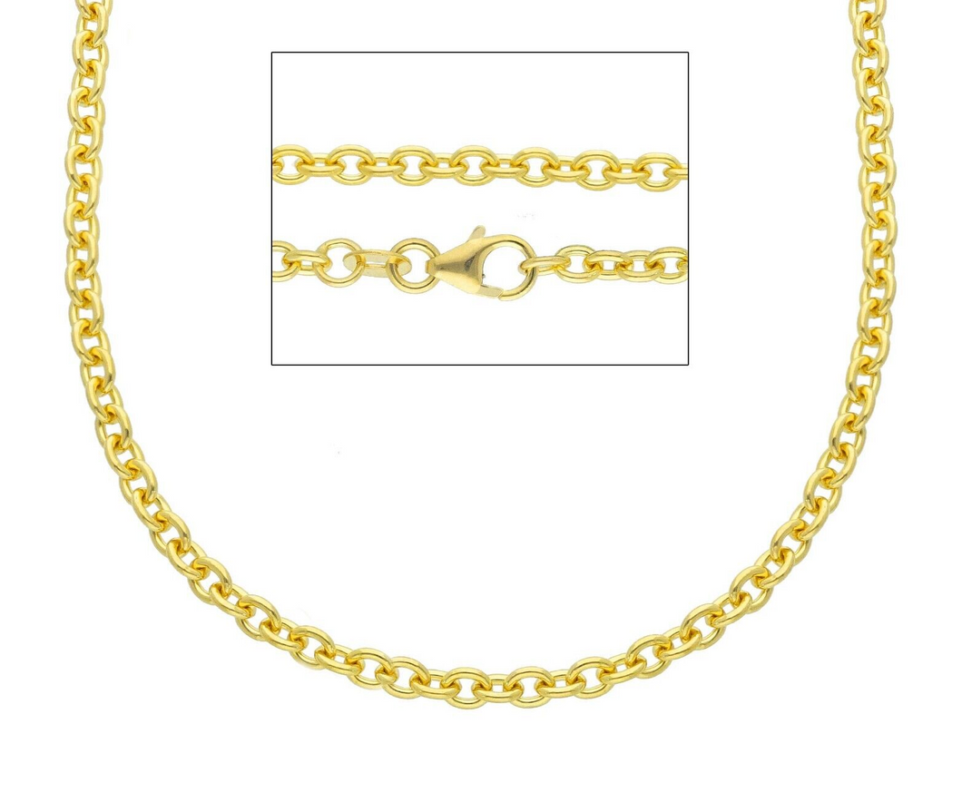 Solid 18k yellow gold rolo circles 3mm chain, 20 inches, lobster clasp