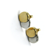 Load image into Gallery viewer, 18k yellow white gold stud 13x8mm double disc circle earrings
