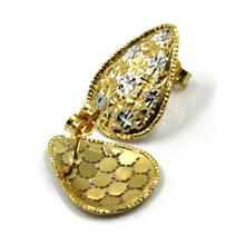 Load image into Gallery viewer, 18k yellow white gold stud 20mm drops earrings with finely worked frame
