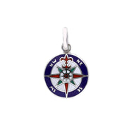 18k white gold red blue green enamel round pendant, diameter 15mm compass medal