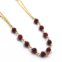 Load image into Gallery viewer, 18k yellow gold Rosary 22&quot; necklace, 3mm faceted red ruby Cross Miraculous medal
