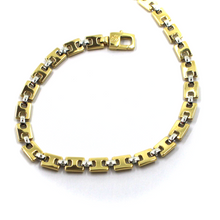 Load image into Gallery viewer, solid 18k yellow white gold bracelet square cubes ovals alternate flat 5.7mm
