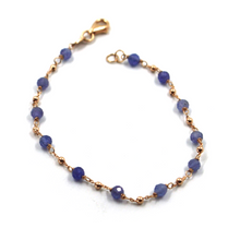 Load image into Gallery viewer, 18k rose gold thin 6.1&quot; bracelet with 3mm faceted tanzanite and 1.5mm sphere
