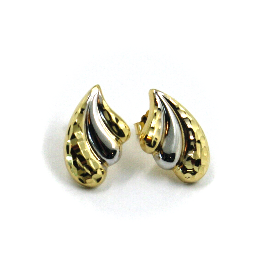18k yellow white gold stud 16mm triple wave earrings, alternate worked