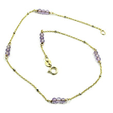Load image into Gallery viewer, 18K YELLOW WHITE GOLD ANKLET 9.8&quot; 25cm WITH FACETED PURPLE AMETHYST DIAMETER 3mm
