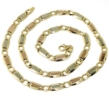 Load image into Gallery viewer, 18K YELLOW WHITE ROSE GOLD CHAIN 6 MM, 24&quot; SQUARE FLAT ALTERNATE GOURMETTE LINKS
