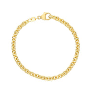Solid 18k yellow gold rolo circles 4mm bracelet, 7.1 inches, lobster clasp