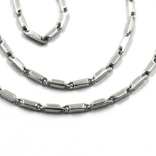 Load image into Gallery viewer, 18k white gold chain oval triangular 2.2x7mm rounded tubes links, 60cm 24&quot;
