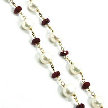 Load image into Gallery viewer, 18K YELLOW GOLD 18&quot; NECKLACE, ALTERNATE RED RUBY &amp; WHITE FRESHWATER PEALS
