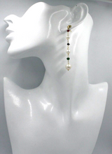 Load image into Gallery viewer, 18K YELLOW GOLD LONG EARRINGS FW WHITE PEARLS, RUBY, SAPPHIRE, EMERALD
