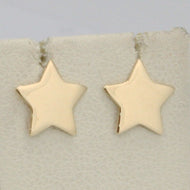 SOLID 18K YELLOW GOLD EARRINGS FLAT STAR, SHINY, SMOOTH, 10 MM, MADE IN ITALY