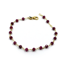 Cargar imagen en el visor de la galería, Pulsera de cuentas de oro amarillo de 18 quilates de 7,5&quot; con rubíes rojos facetados de 3,5 mm, rubí
